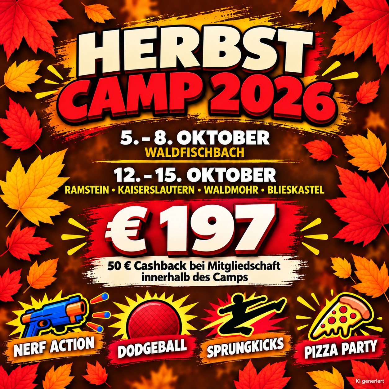 Herbst Camp 2026 – 5.–8. Oktober Waldfischbach, 12.–15. Oktober Ramstein, Kaiserslautern, Waldmohr, Blieskastel